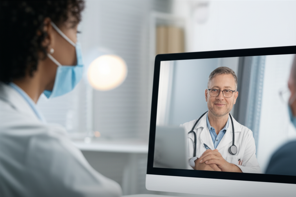 Oftalmologista realizando teleconsulta online